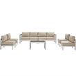 Modway Shore 7-Piece Aluminum Fabric Patio Sectional Sofa Set in Silver/Beige