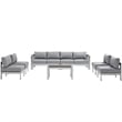 Modway Shore 7-Piece Aluminum Fabric Patio Sectional Sofa Set in Silver/Gray