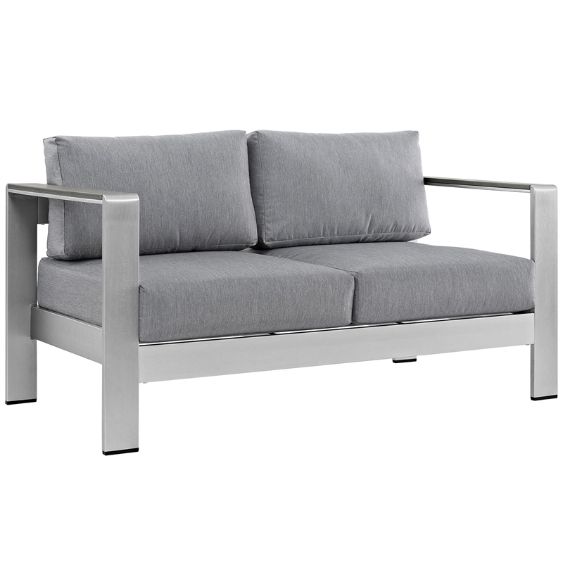 Modway Shore 4-Piece Outdoor Patio Aluminum Sectional Sofa Set in Silver/Gray