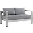 Modway Shore 4-Piece Outdoor Patio Aluminum Sectional Sofa Set in Silver/Gray
