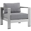Modway Shore 4-Piece Outdoor Patio Aluminum Sectional Sofa Set in Silver/Gray