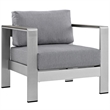 Modway Shore 6-Piece Outdoor Patio Aluminum Sectional Sofa Set in Silver/Gray