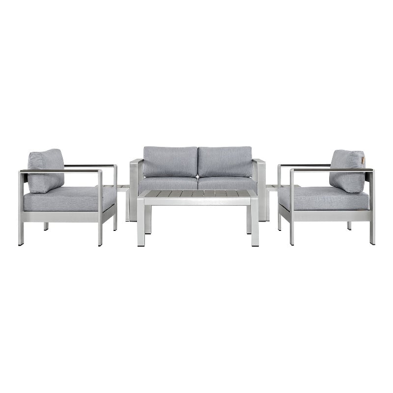 Modway Shore 6-Piece Outdoor Patio Aluminum Sectional Sofa Set in Silver/Gray
