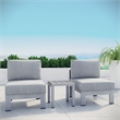 Modway Shore 3-Piece Outdoor Patio Aluminum Sectional Sofa Set in Silver/Gray