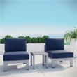 Modway Shore 3-Piece Outdoor Patio Aluminum Sectional Sofa Set in Silver/Navy