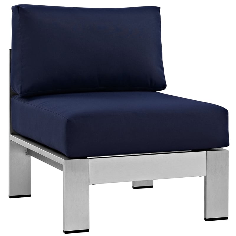 Modway Shore 3-Piece Outdoor Patio Aluminum Sectional Sofa Set in Silver/Navy