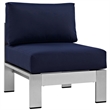 Modway Shore 3-Piece Outdoor Patio Aluminum Sectional Sofa Set in Silver/Navy