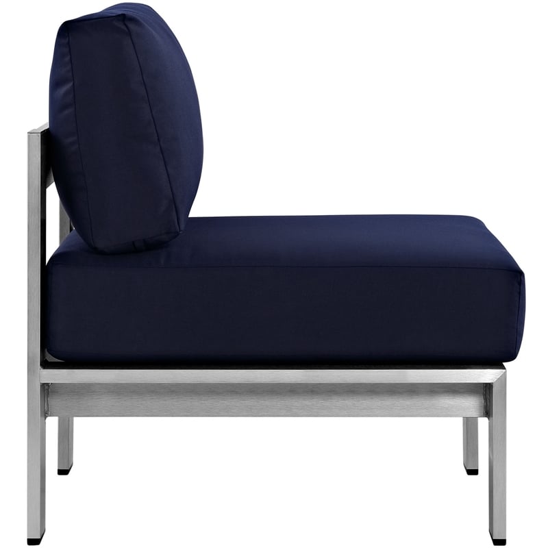 Modway Shore 3-Piece Outdoor Patio Aluminum Sectional Sofa Set in Silver/Navy