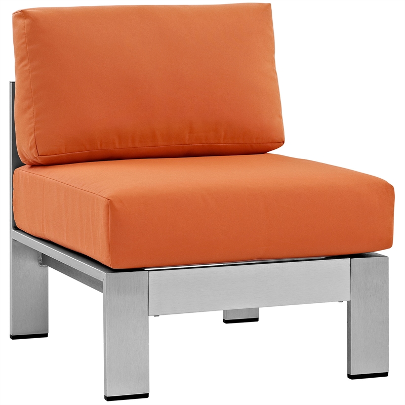 Modway Shore 3-Piece Outdoor Patio Aluminum Sectional Sofa Set in Silver/Orange