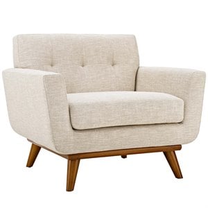 Modway Engage Modern Upholstered Fabric Tufted Armchair in Beige