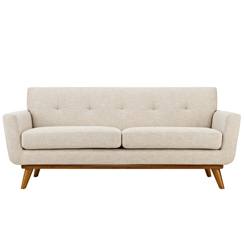 Modway Engage Modern Upholstered Fabric Tufted Loveseat in Beige