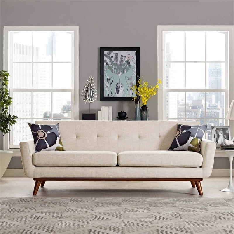 Modway Engage Modern Upholstered Fabric Tufted Sofa in Beige