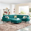 Modway Empress Upholstered Fabric Corner Sectional Sofa in Teal Blue