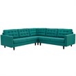 Modway Empress Upholstered Fabric Corner Sectional Sofa in Teal Blue