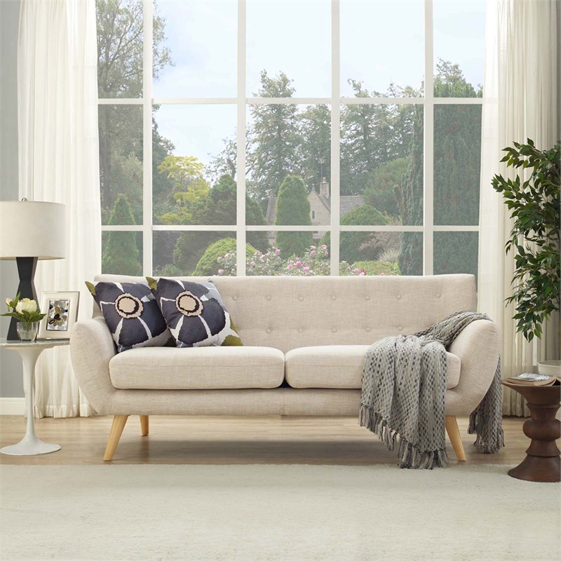 Modway Remark Modern Upholstered Fabric Tufted Sofa in Beige