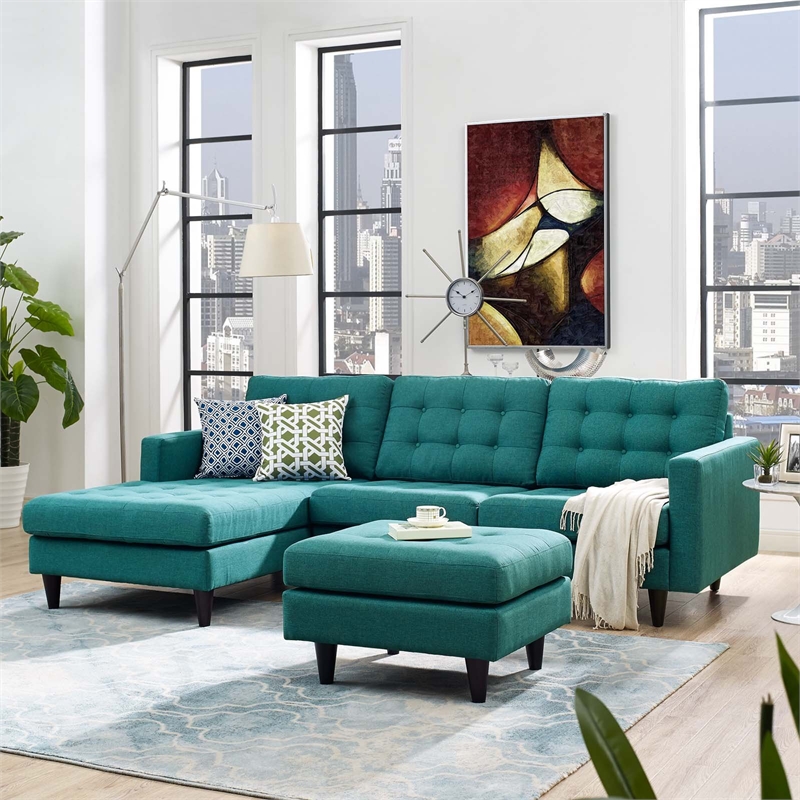 Modway Empress Upholstered Fabric Left-Facing Sectional Sofa in Teal Blue