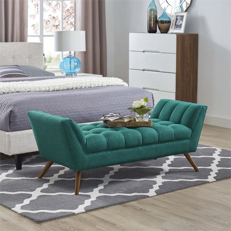 Modway Response Medium Modern Finely Upholstered Fabric Bench in Teal Blue