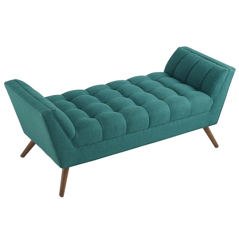 Modway Response Medium Modern Finely Upholstered Fabric Bench in Teal Blue