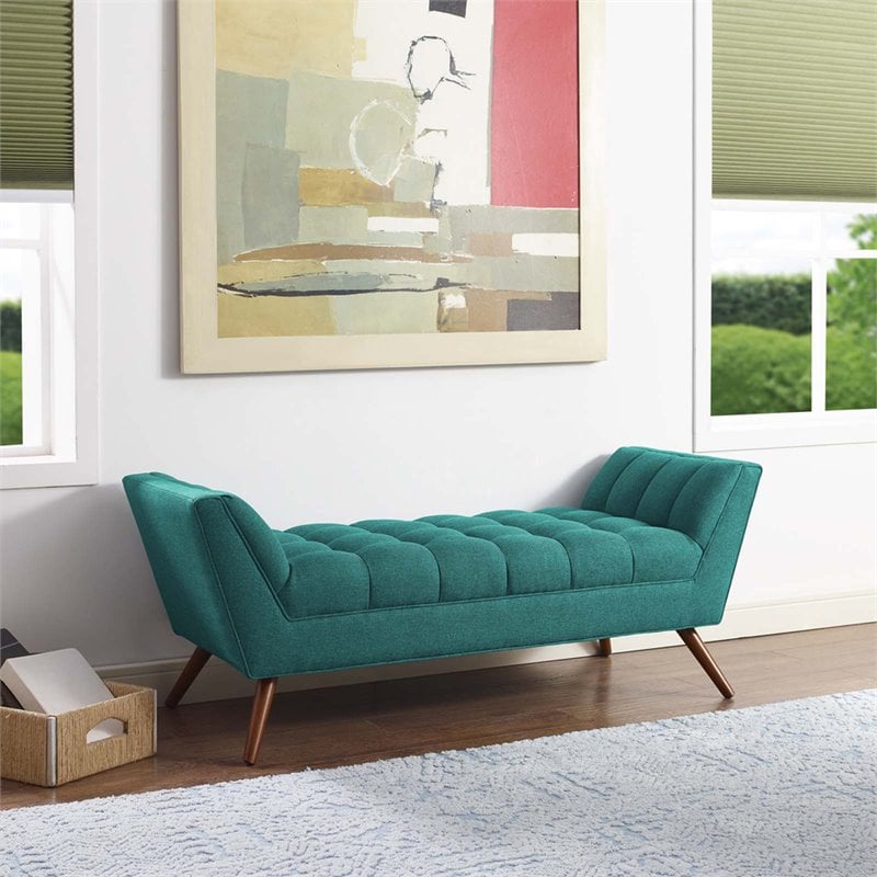 Modway Response Medium Modern Finely Upholstered Fabric Bench in Teal Blue