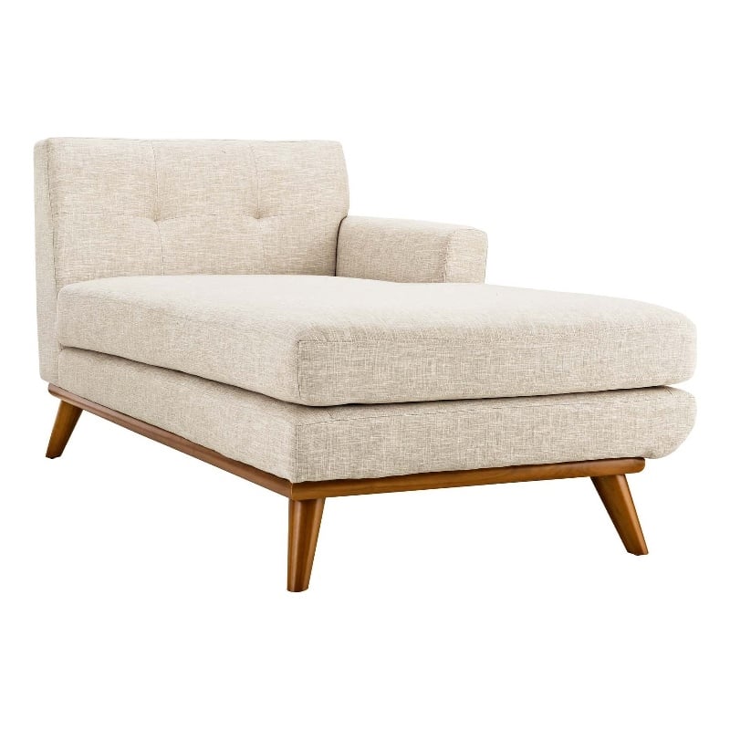 Modway Engage Right-Facing Upholstered Fabric and Wood Chaise in Beige
