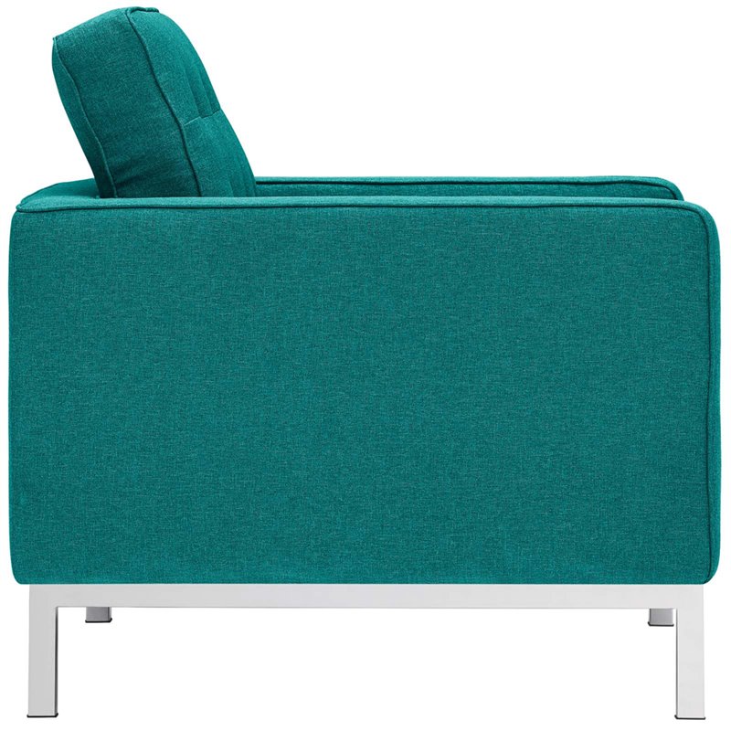 Modway Loft Stainless Steel and Upholstered Fabric Armchair in Teal Blue