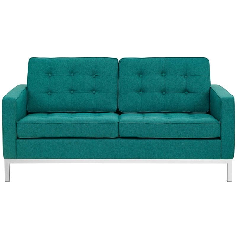 Modway Loft Stainless Steel and Upholstered Fabric Loveseat in Teal Blue