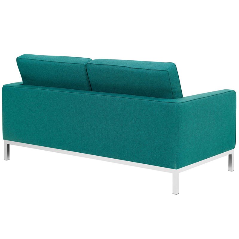 Modway Loft Stainless Steel and Upholstered Fabric Loveseat in Teal Blue