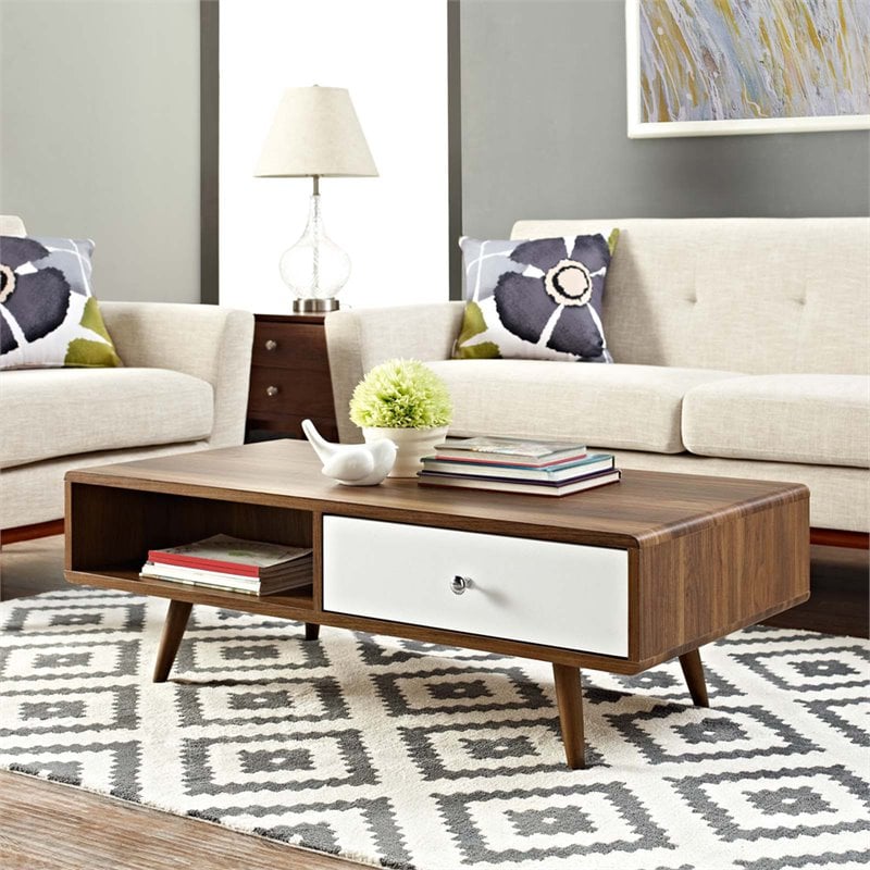 Modway Transmit Modern Particleboard Wood Coffee Table in Walnut/White