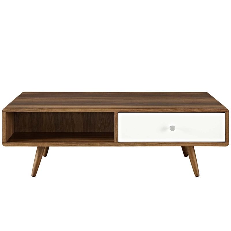 Modway Transmit Modern Particleboard Wood Coffee Table in Walnut/White