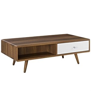 Modway Transmit Modern Particleboard Wood Coffee Table in Walnut/White