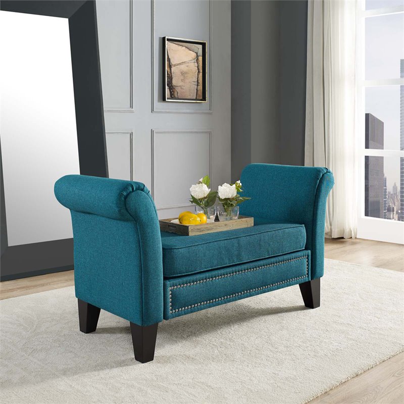 Modway Rendezvous Modern Polyester Fabric and Wood Bench in Teal Blue