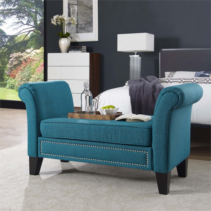 Modway Rendezvous Modern Polyester Fabric and Wood Bench in Teal Blue