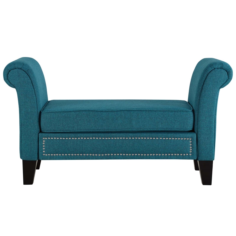 Modway Rendezvous Modern Polyester Fabric and Wood Bench in Teal Blue
