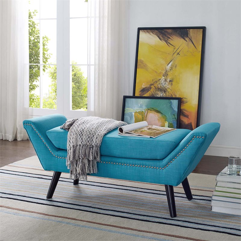 Modway Gambol Upholstered Fabric Bench in Blue