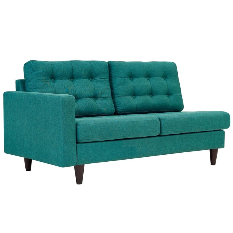 Modway Empress Left-Facing Upholstered Polyester Fabric Loveseat in Teal Blue