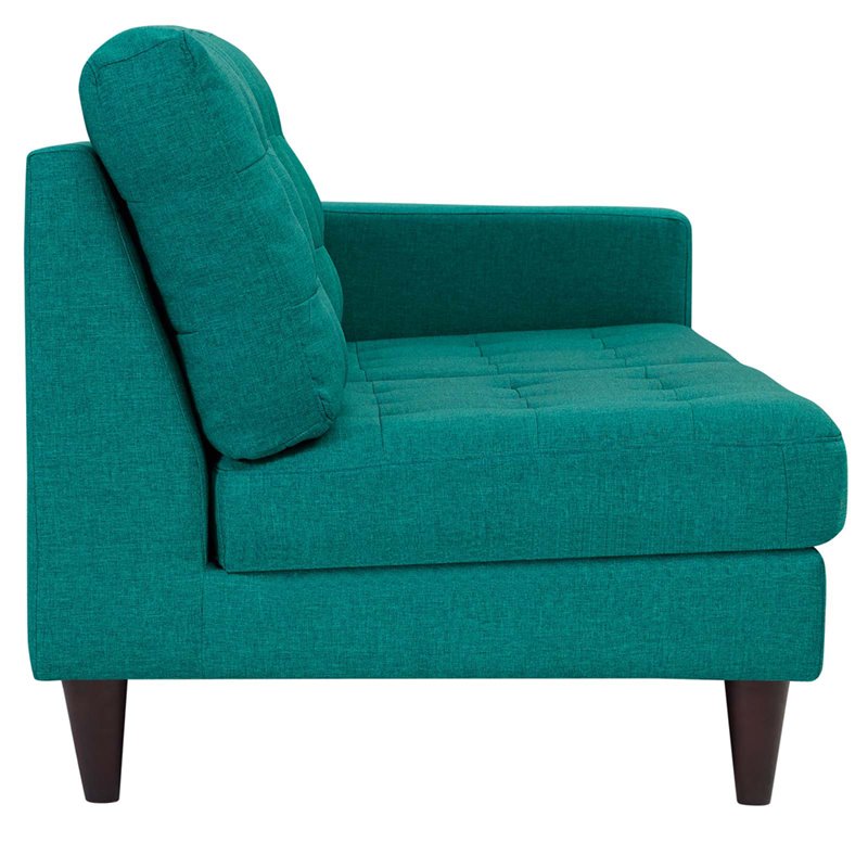 Modway Empress Right-Facing Upholstered Polyester Fabric Loveseat in Teal Blue