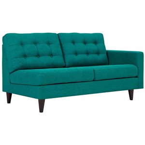 Modway Empress Right-Facing Upholstered Polyester Fabric Loveseat in Teal Blue