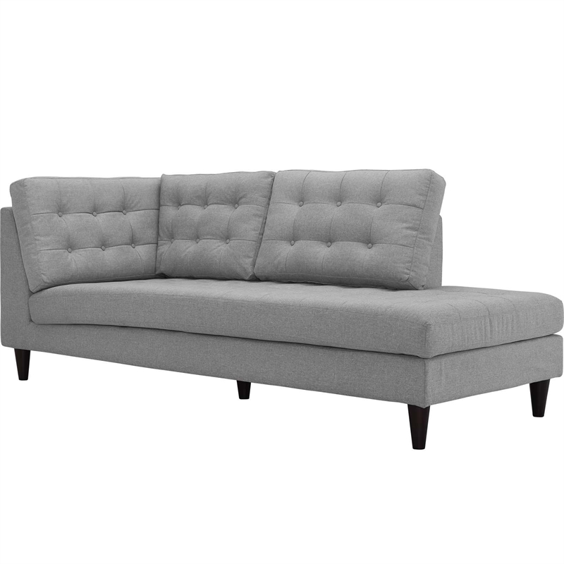 Modway Empress Upholstered Polyester Fabric Right Facing Chaise in Light Gray