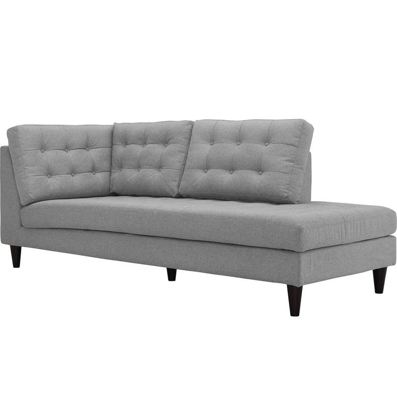 Modway Empress Upholstered Polyester Fabric Right Facing Chaise in Light Gray