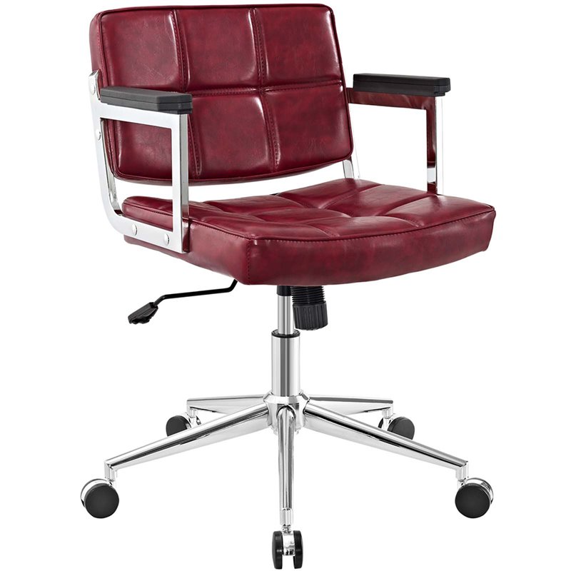 Modway Portray Mid Back Upholstered Faux Leather Office Chair in Red
