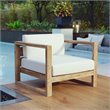 Modway Upland Solid Teak Wood Outdoor Patio Armchair in Natural/White