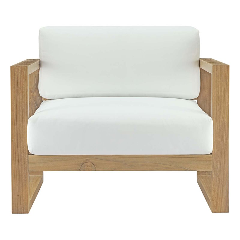 Modway Upland Solid Teak Wood Outdoor Patio Armchair in Natural/White