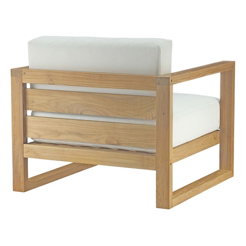 Modway Upland Solid Teak Wood Outdoor Patio Armchair in Natural/White