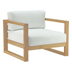Modway Upland Solid Teak Wood Outdoor Patio Armchair in Natural/White