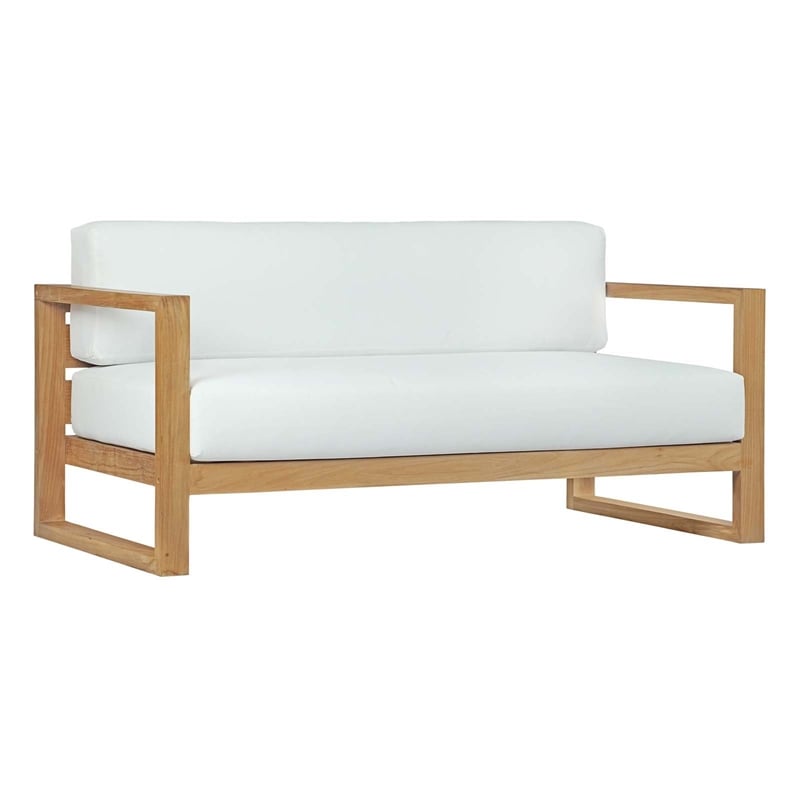 Modway Upland Solid Teak Wood Outdoor Patio Sofa in Natural/White