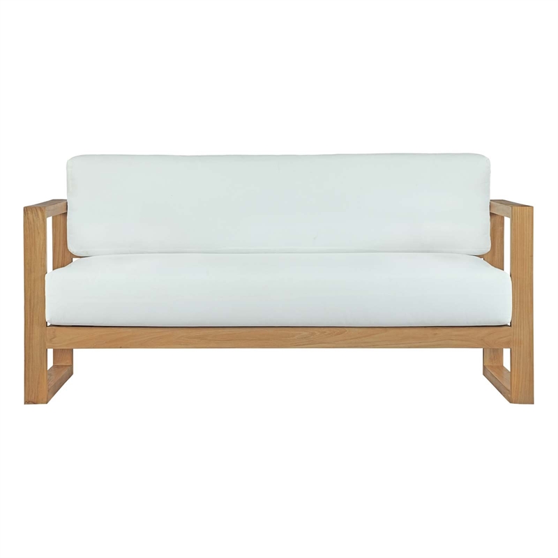 Modway Upland Solid Teak Wood Outdoor Patio Sofa in Natural/White