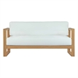 Modway Upland Solid Teak Wood Outdoor Patio Sofa in Natural/White