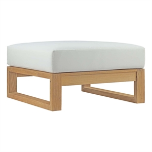 modway upland solid teak wood outdoor patio ottoman in natural/white