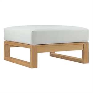 Modway Upland Solid Teak Wood Outdoor Patio Ottoman in Natural/White
