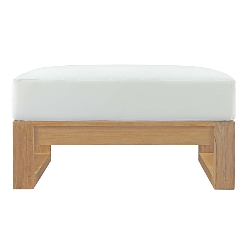 Modway Upland Solid Teak Wood Outdoor Patio Ottoman in Natural/White